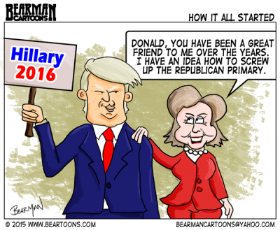 9-22-15-Bearman-Cartoon-Clinton-Trump-Conspiracy-Why-Trump-is-in-the-Race